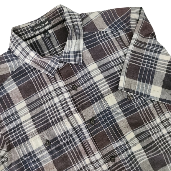 TOAD & CO Hookline Short Sleeve Shirt Plaid Shirt brown beige navy size m - Picture 2 of 10